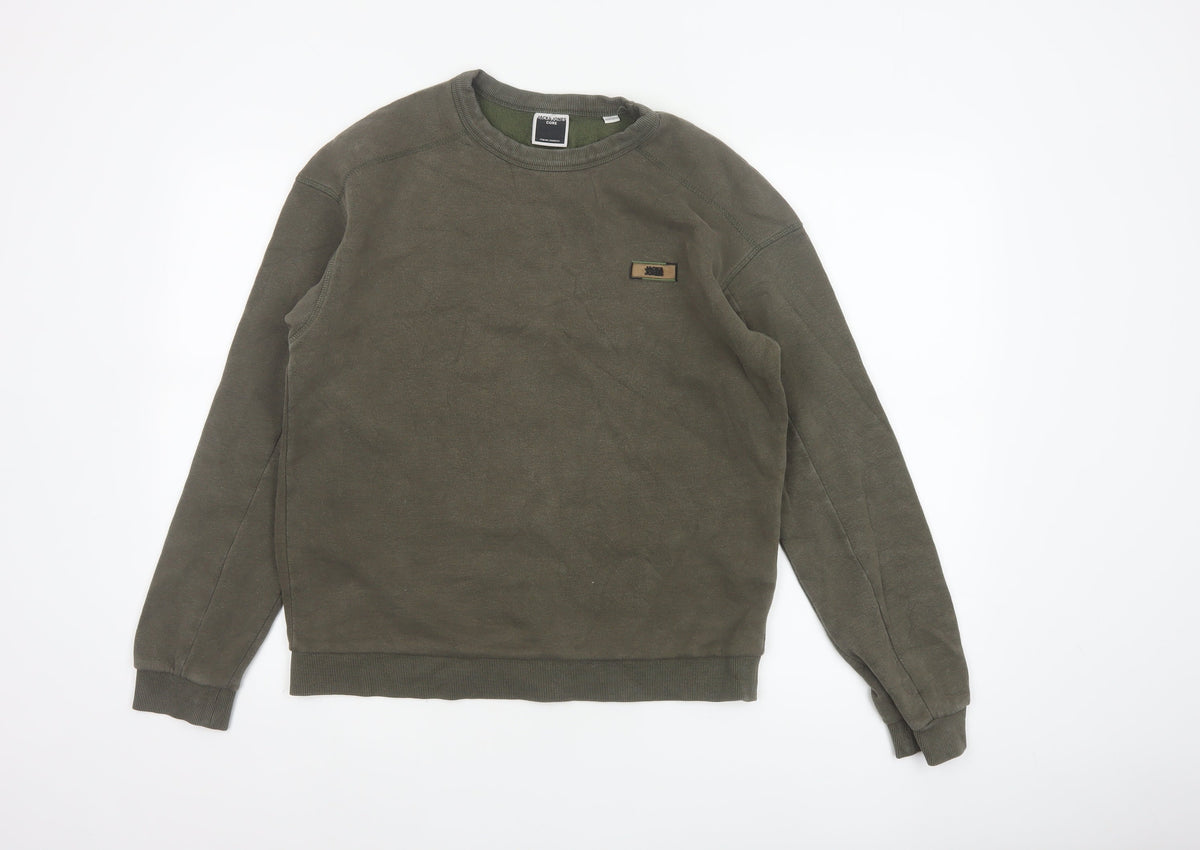 Jack & Jones Core Men's Green S Pullover Crew Neck Logo Sweatshirt