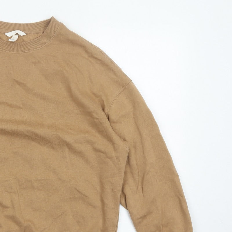 H&M Women Beige M Pullover Sweatshirt Crew Neck Fleece Cotton Blend