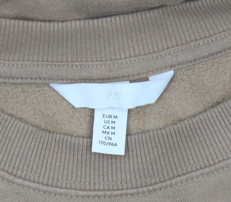H&M Women Beige M Pullover Sweatshirt Crew Neck Fleece Cotton Blend