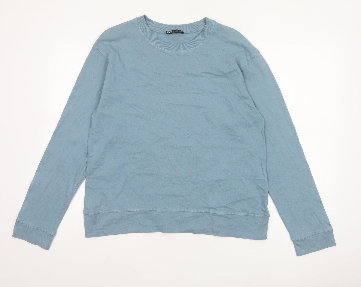 Zara Women Blue UK 14 Jersey Crew Neck Long Sleeve Sweatshirt