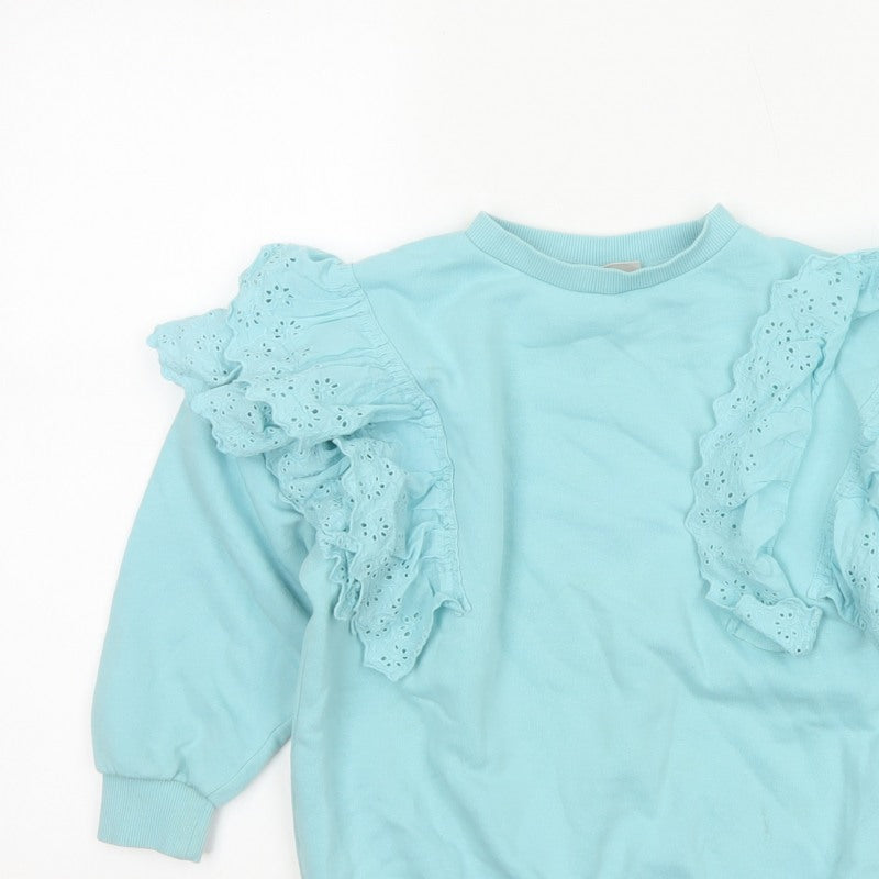 I Love Girlswear Girls Blue Ruffle Fleece Sweatshirt Pullover 6 Years