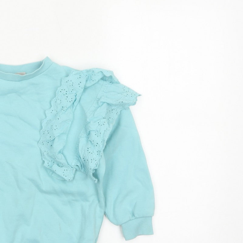 I Love Girlswear Girls Blue Ruffle Fleece Sweatshirt Pullover 6 Years