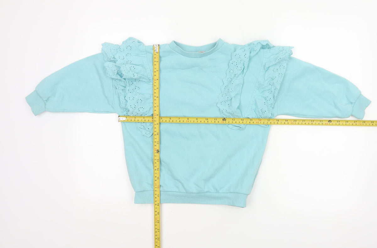 I Love Girlswear Girls Blue Ruffle Fleece Sweatshirt Pullover 6 Years