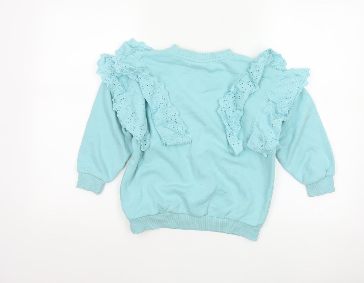 I Love Girlswear Girls Blue Ruffle Fleece Sweatshirt Pullover 6 Years