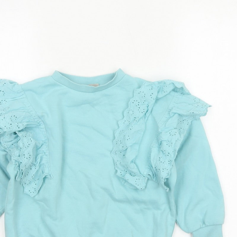 I Love Girlswear Girls Blue Ruffle Fleece Sweatshirt Pullover 6 Years
