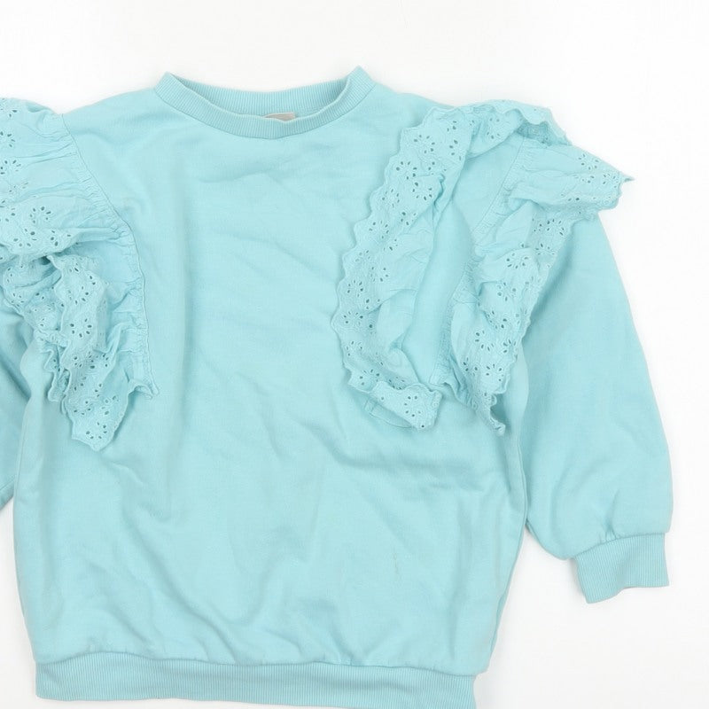 I Love Girlswear Girls Blue Ruffle Fleece Sweatshirt Pullover 6 Years