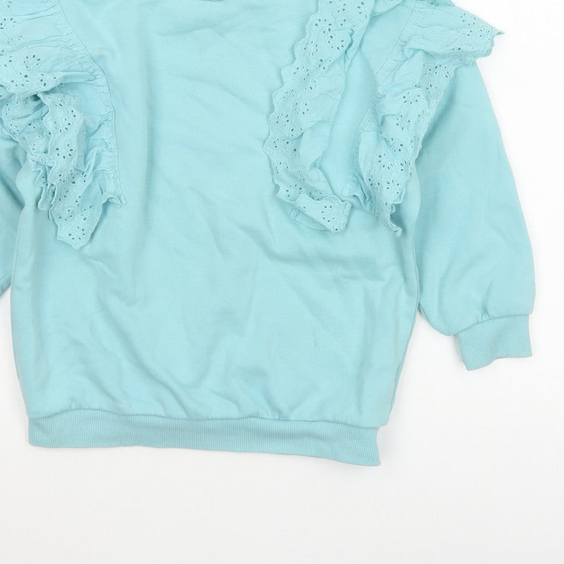 I Love Girlswear Girls Blue Ruffle Fleece Sweatshirt Pullover 6 Years