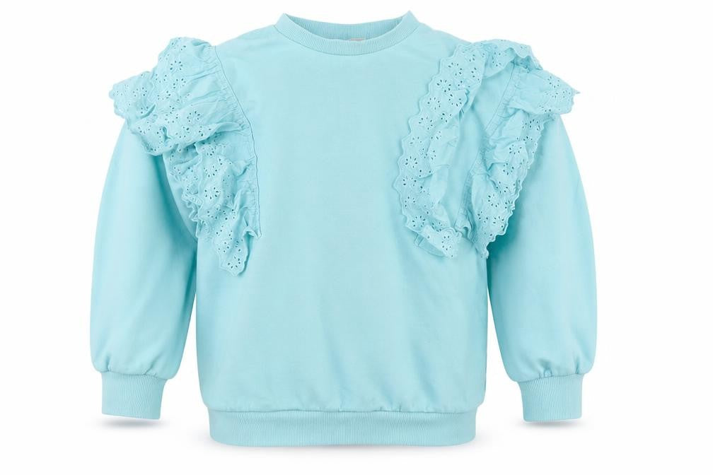 I Love Girlswear Girls Blue Ruffle Fleece Sweatshirt Pullover 6 Years