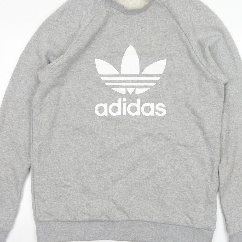adidas Men Grey M Crew Neck Pullover Logo Graphic Sweatshirt