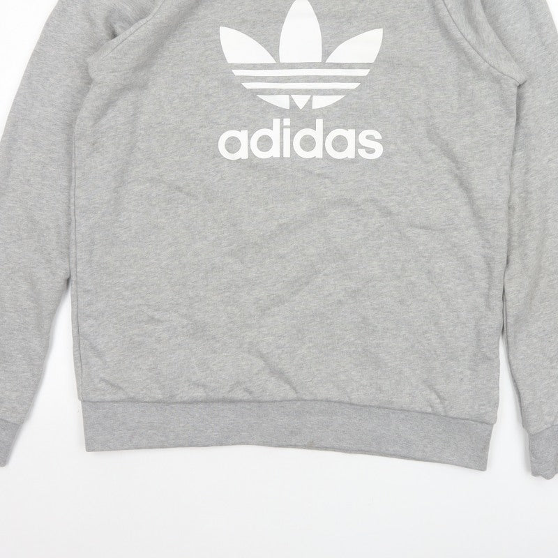 adidas Men Grey M Crew Neck Pullover Logo Graphic Sweatshirt
