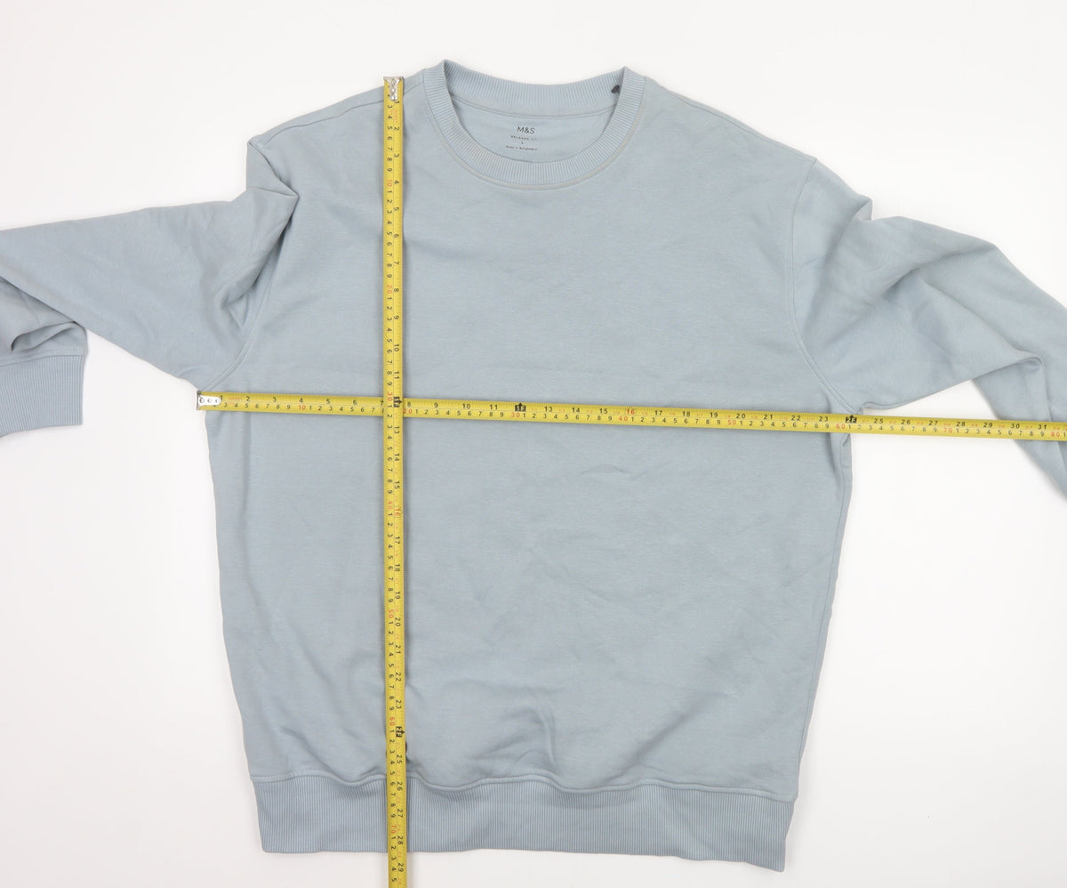 Marks and Spencer Men Blue L Relaxed Fit Crew Neck Pullover Sweatshirt