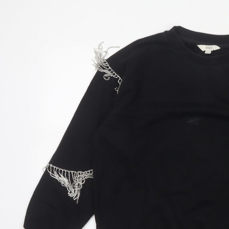 Marks & Spencer Women's Black L Rhinestone Beaded Balloon Sleeve Sweatshirt