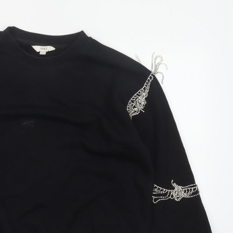Marks & Spencer Women's Black L Rhinestone Beaded Balloon Sleeve Sweatshirt