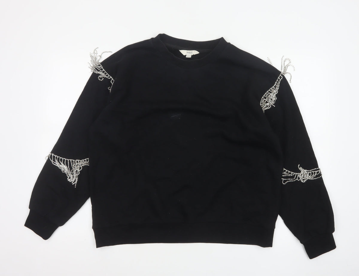 Marks & Spencer Women's Black L Rhinestone Beaded Balloon Sleeve Sweatshirt