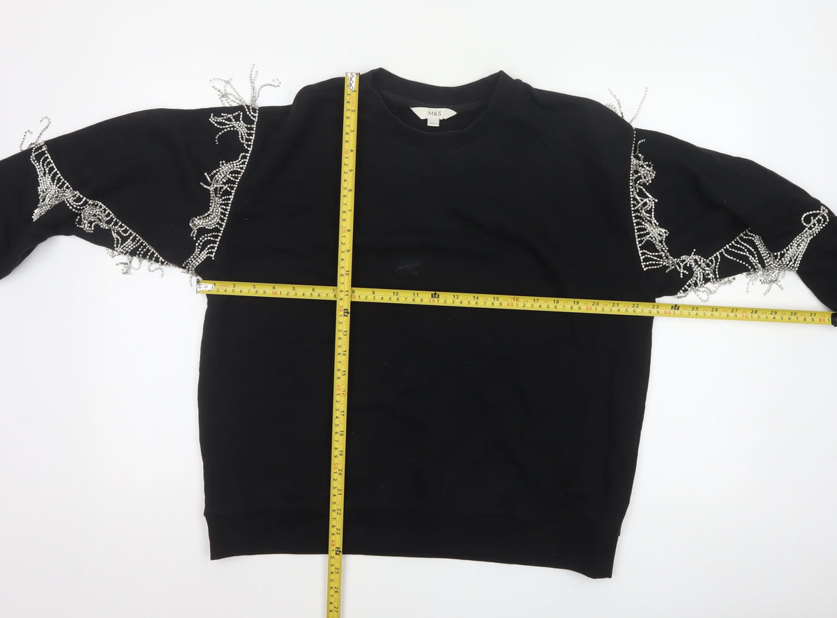 Marks & Spencer Women's Black L Rhinestone Beaded Balloon Sleeve Sweatshirt