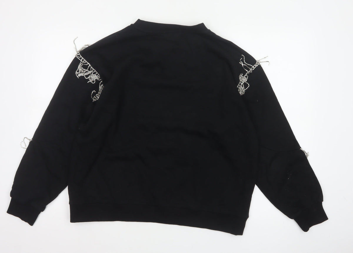 Marks & Spencer Women's Black L Rhinestone Beaded Balloon Sleeve Sweatshirt