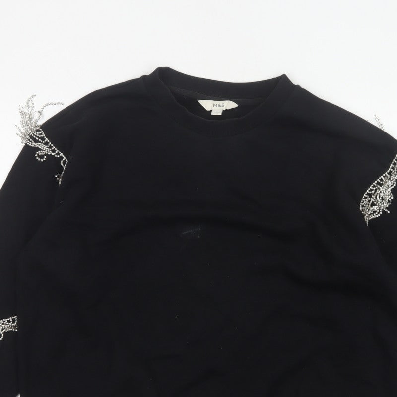 Marks & Spencer Women's Black L Rhinestone Beaded Balloon Sleeve Sweatshirt