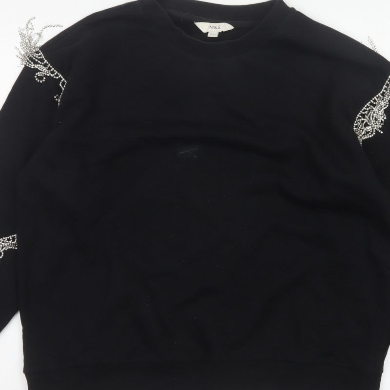 Marks & Spencer Women's Black L Rhinestone Beaded Balloon Sleeve Sweatshirt