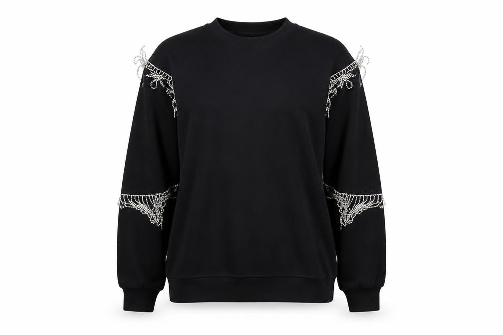 Marks & Spencer Women's Black L Rhinestone Beaded Balloon Sleeve Sweatshirt