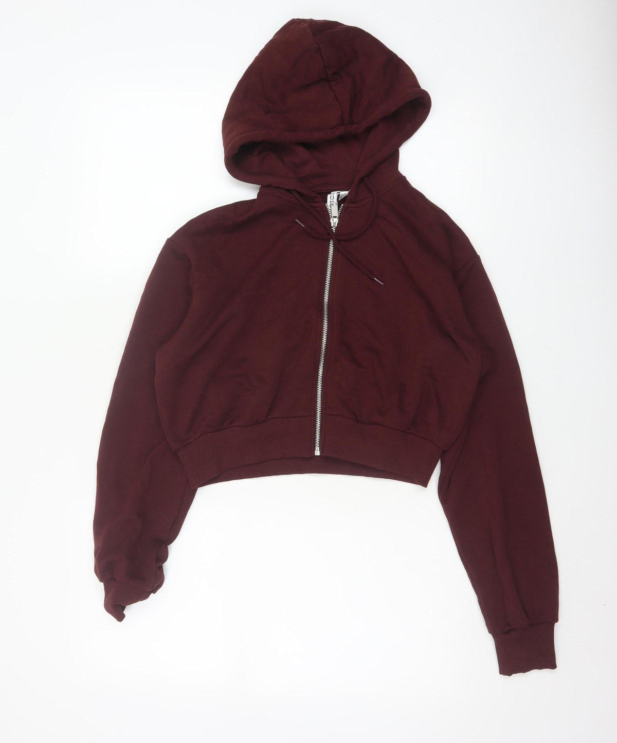 H&M Women Red S Full Zip Cropped Hooded Hoodie Pockets