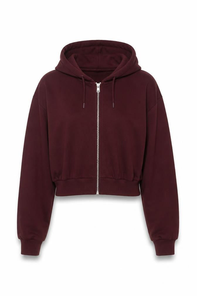H&M Women Red S Full Zip Cropped Hooded Hoodie Pockets
