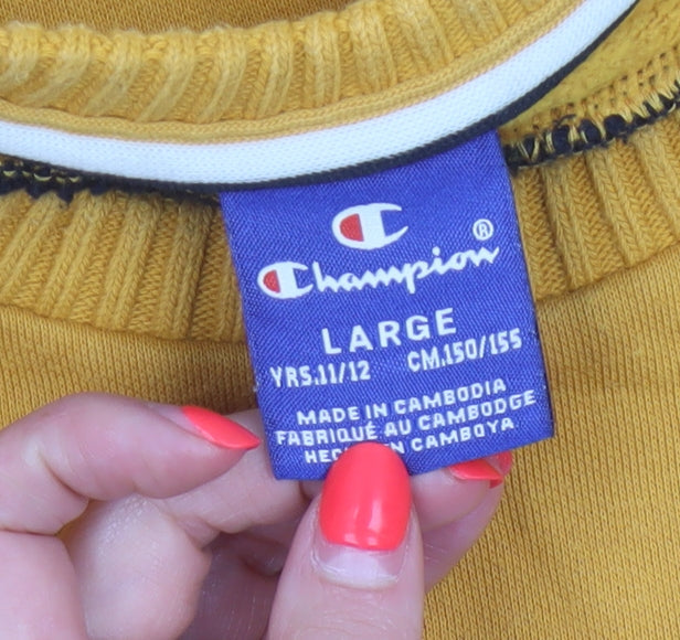 Champion Boys Yellow 11-12 Years Logo Crew Neck Pullover Sweatshirt