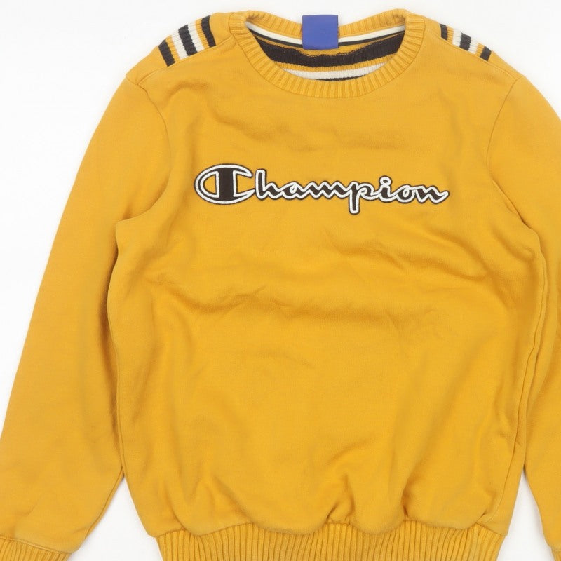 Champion Boys Yellow 11-12 Years Logo Crew Neck Pullover Sweatshirt
