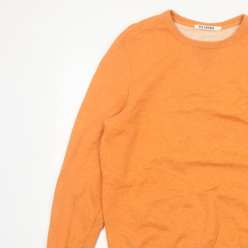 Ben Sherman Men Orange S Crew Neck Pullover Cotton Sweatshirt
