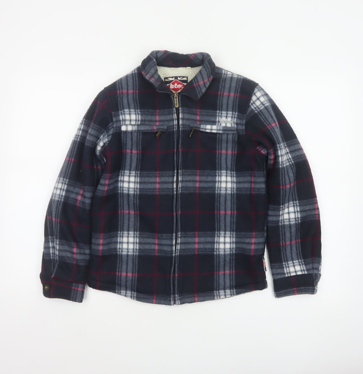 Lee Cooper Boys Navy Plaid Fleece Lined Zip Jacket Age 11-12 Years