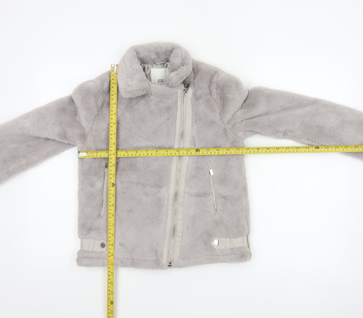 River Island Girls Grey 11-12 Years Faux Fur Biker Jacket Zip