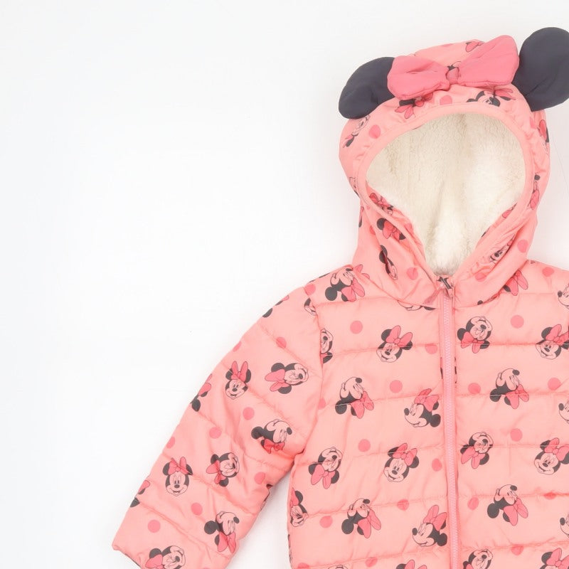 Disney Baby Girls Pink 12-18 Months Minnie Mouse Hooded Puffer Jacket