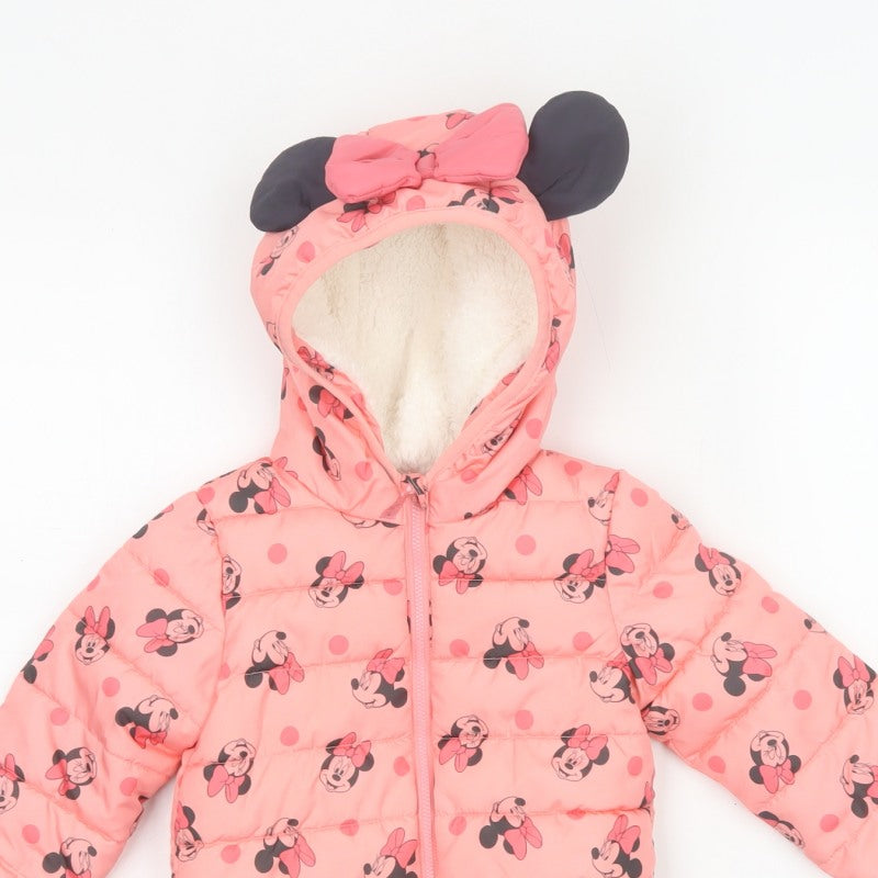 Disney Baby Girls Pink 12-18 Months Minnie Mouse Hooded Puffer Jacket