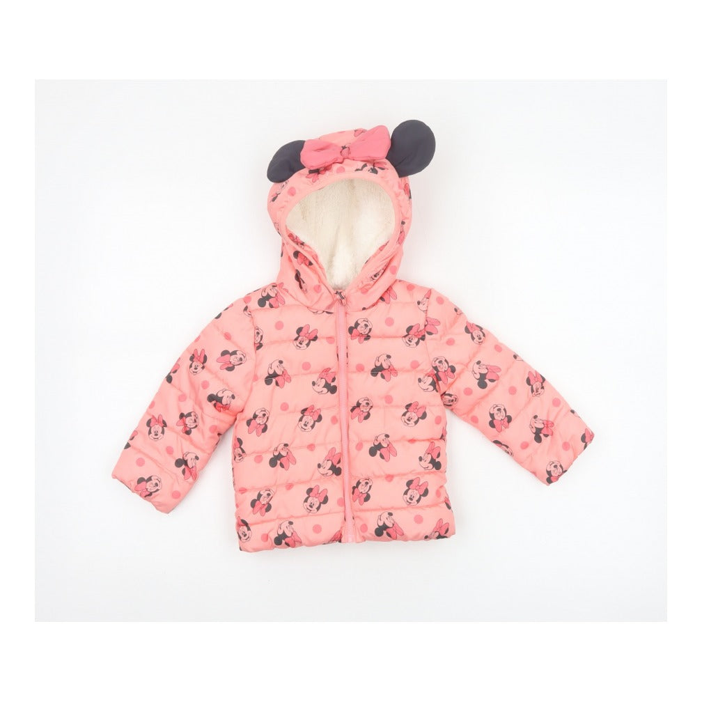Disney Baby Girls Pink 12-18 Months Minnie Mouse Hooded Puffer Jacket
