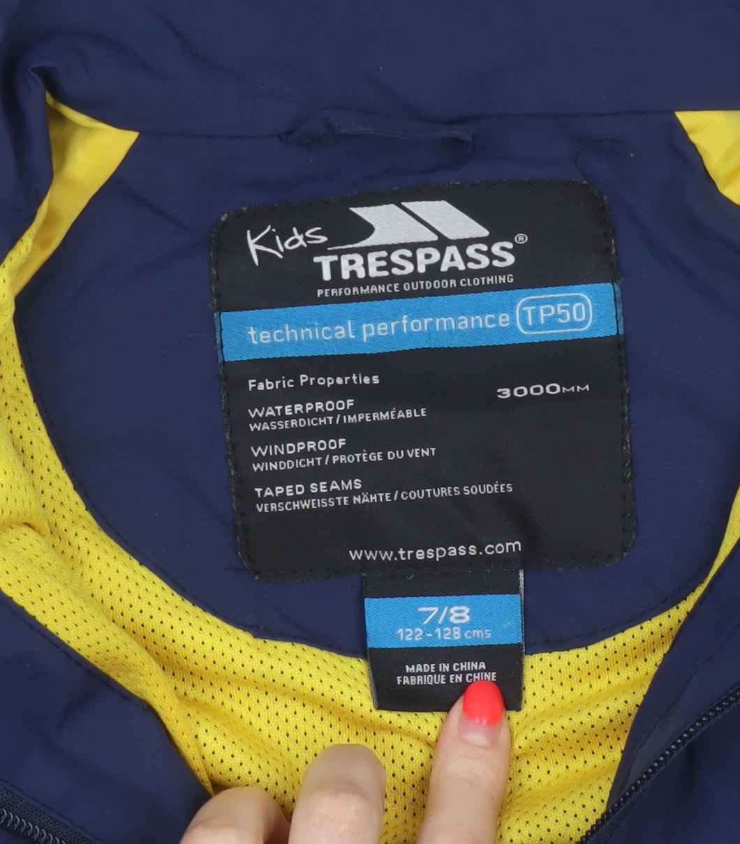 Trespass Boys Blue 7-8 Years Ski Jacket Waterproof Hooded TP50