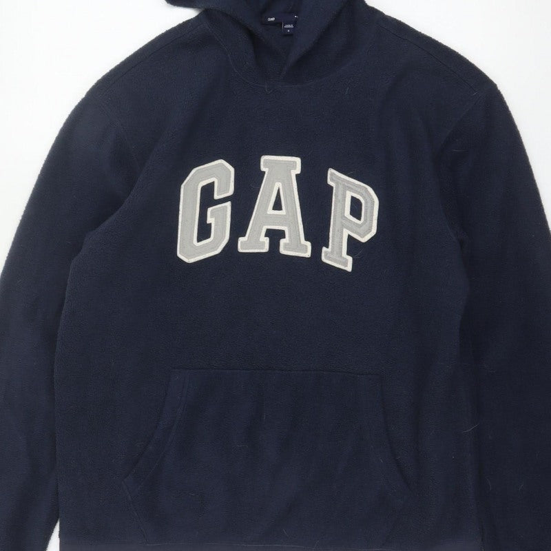 Gap Men’s Blue S Pullover Fleece Hoodie Logo Graphic Pockets
