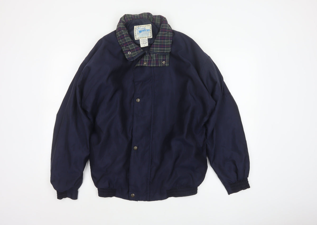 Walrus Men’s Blue M Vintage Windbreaker Rain Jacket Tartan Collar