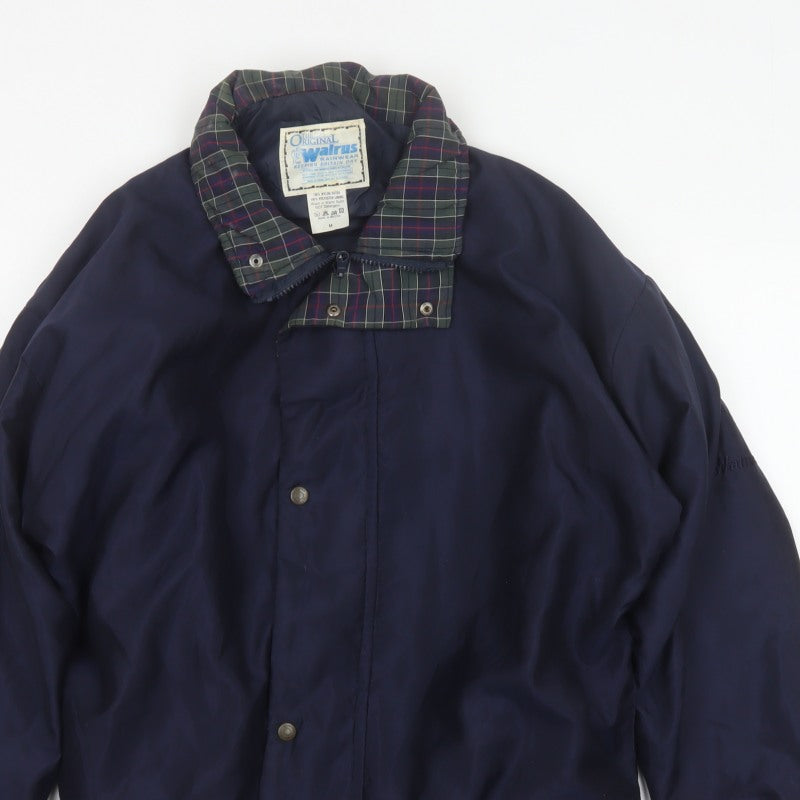 Walrus Men’s Blue M Vintage Windbreaker Rain Jacket Tartan Collar