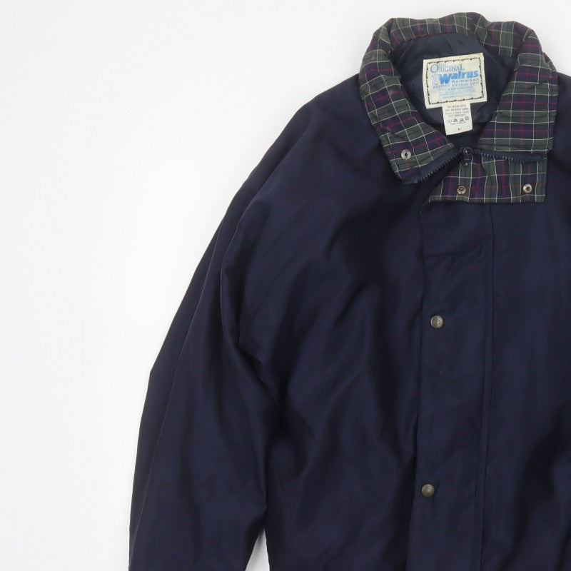 Walrus Men’s Blue M Vintage Windbreaker Rain Jacket Tartan Collar