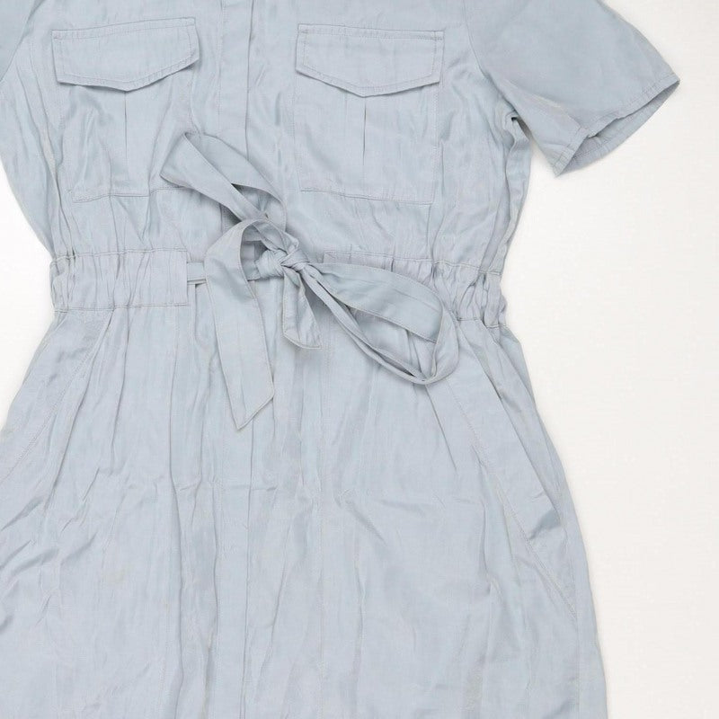 Honey & Koko Women's Blue S Long Belted Shirt Dress Pockets