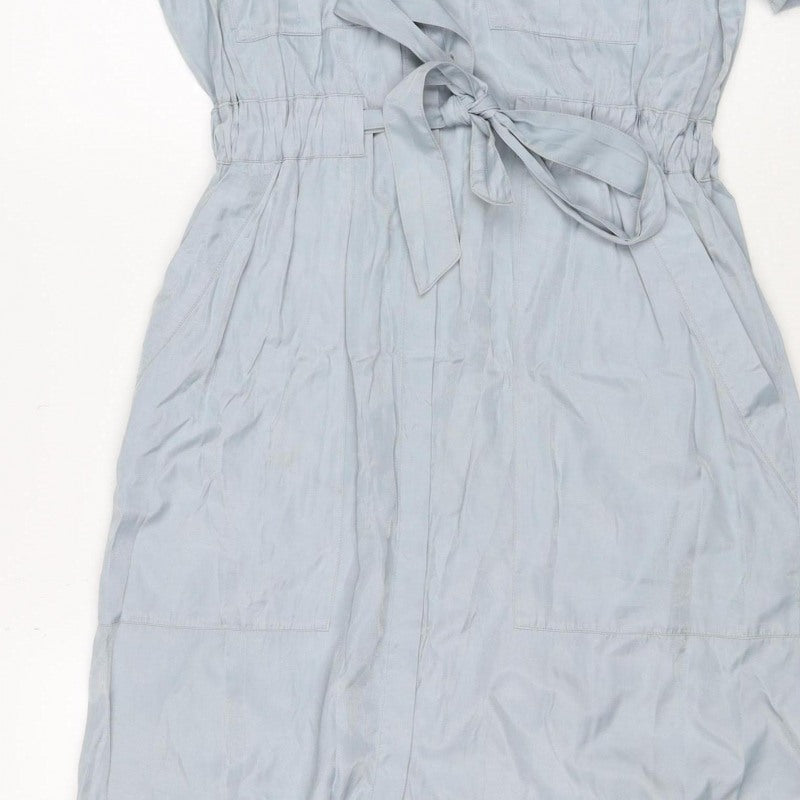 Honey & Koko Women's Blue S Long Belted Shirt Dress Pockets