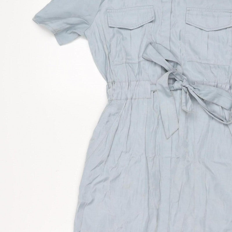 Honey & Koko Women's Blue S Long Belted Shirt Dress Pockets