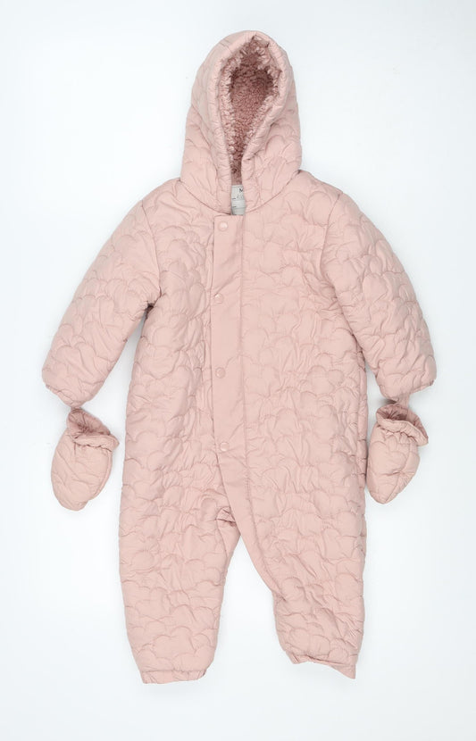M&S Girls Pink 3-6 Months Quilted Hooded Padded Snowsuit