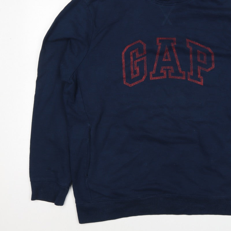 GAP Men’s Navy Blue L Pullover Hoodie Red Logo Graphic Cotton