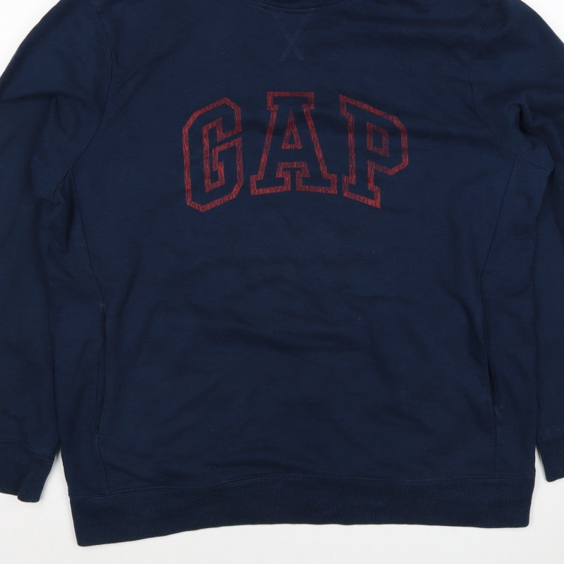 GAP Men’s Navy Blue L Pullover Hoodie Red Logo Graphic Cotton