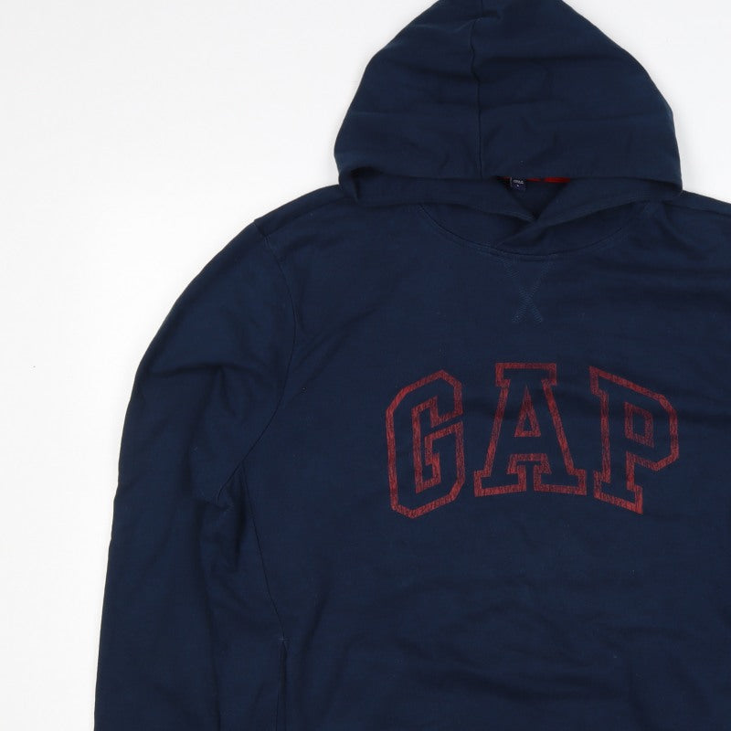 GAP Men’s Navy Blue L Pullover Hoodie Red Logo Graphic Cotton