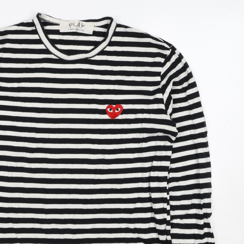 Comme des Garçons PLAY Women’s Black White Stripe Heart Long Sleeve T-Shirt XL