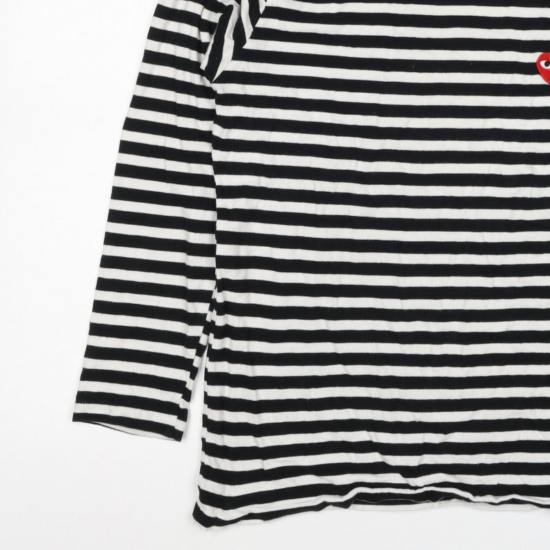 Comme des Garçons PLAY Women’s Black White Stripe Heart Long Sleeve T-Shirt XL