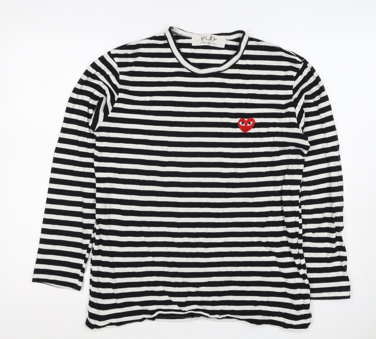 Comme des Garçons PLAY Women’s Black White Stripe Heart Long Sleeve T-Shirt XL
