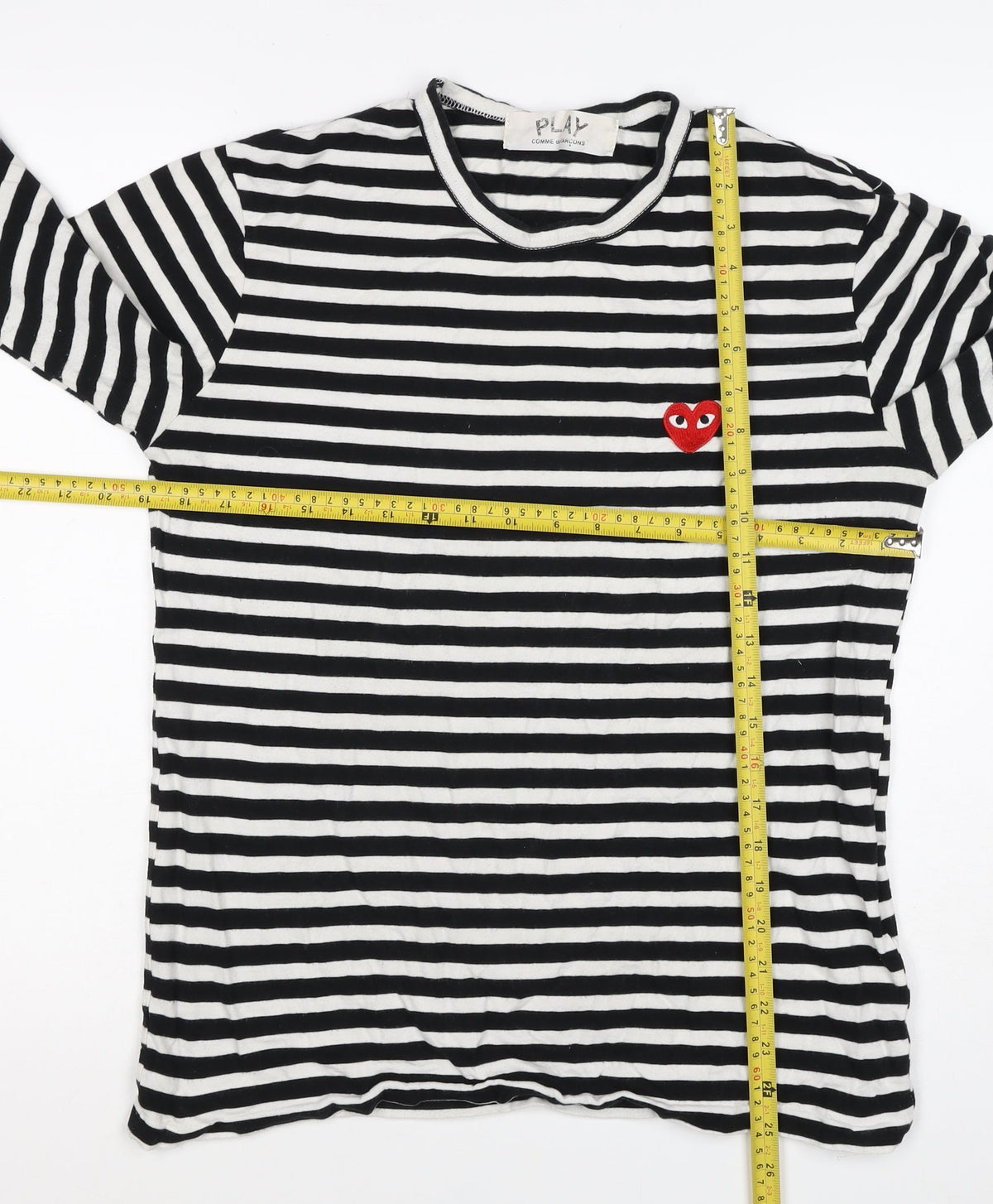 Comme des Garçons PLAY Women’s Black White Stripe Heart Long Sleeve T-Shirt XL