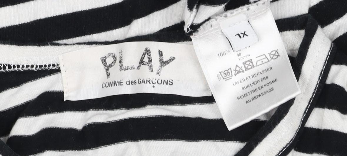 Comme des Garçons PLAY Women’s Black White Stripe Heart Long Sleeve T-Shirt XL